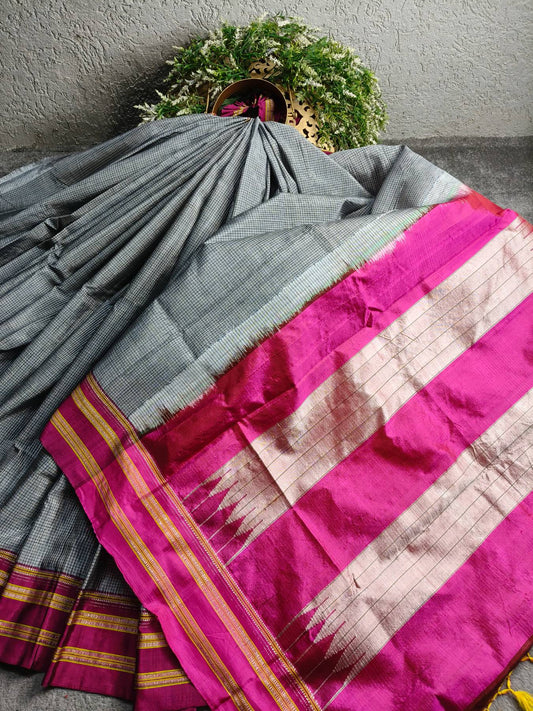 GREY SICO PURE HANDLOOM IRKAL SAREE