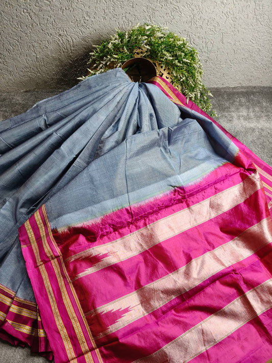 DARK GREY SICO PURE HANDLOOM IRKAL SAREE
