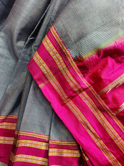 DARK GREY SICO PURE HANDLOOM IRKAL SAREE
