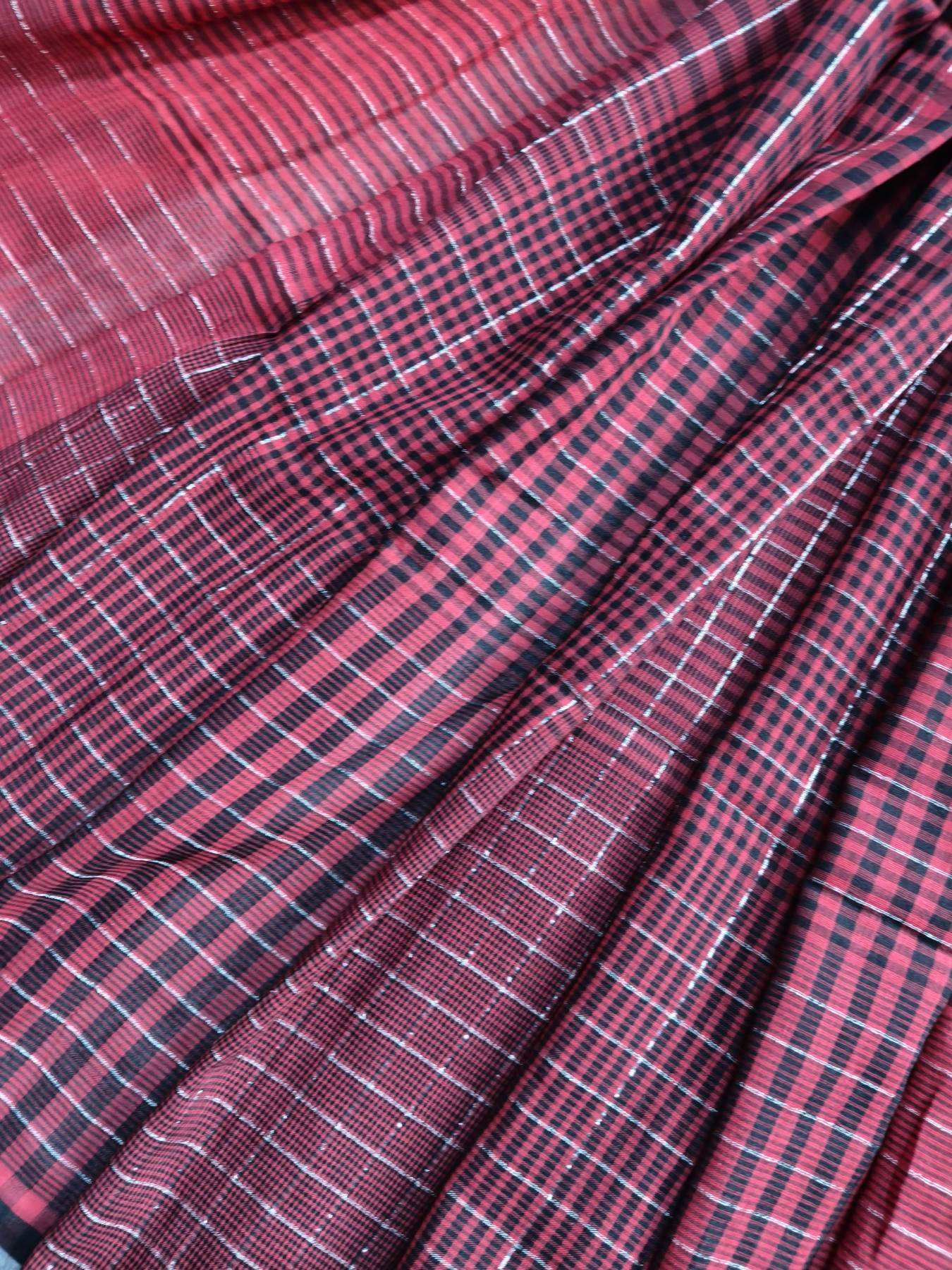 RED PURE HANDLOOM COTTON CHECKS SAREE