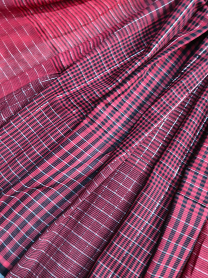 RED PURE HANDLOOM COTTON CHECKS SAREE