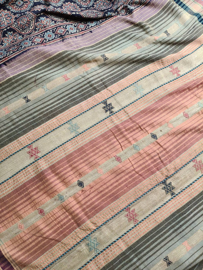 BLACK TASSAR PURE HANDLOOM BHUJODI SAREE