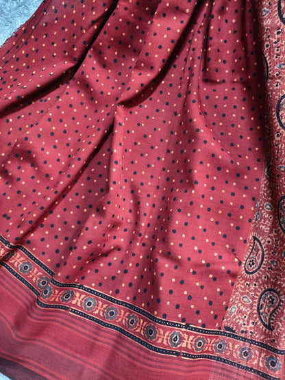 RUST TASSAR PURE HANDLOOM BHUJODI SAREE