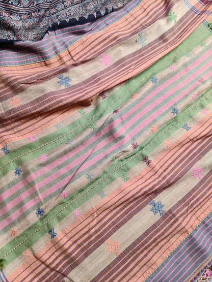 BLACK TASSAR PURE HANDLOOM BHUJODI SAREE