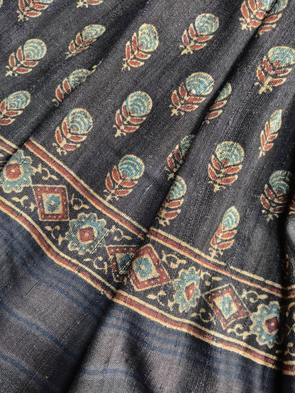 BLACK TASSAR PURE HANDLOOM BHUJODI SAREE