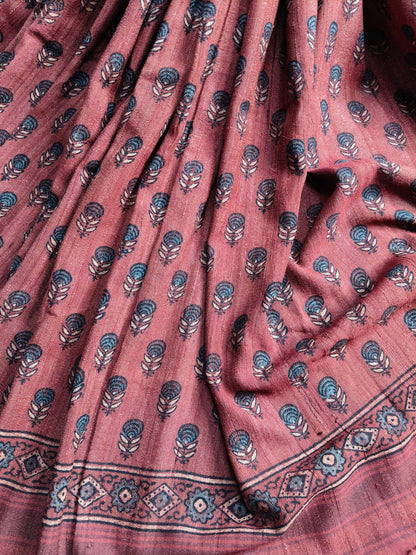 RUST TASSAR PURE HANDLOOM BHUJODI SAREE