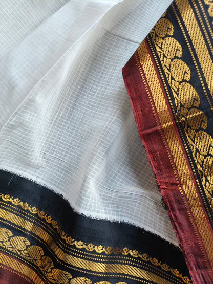 WHITE COTTON PURE HANDLOOM GADWAL SAREE
