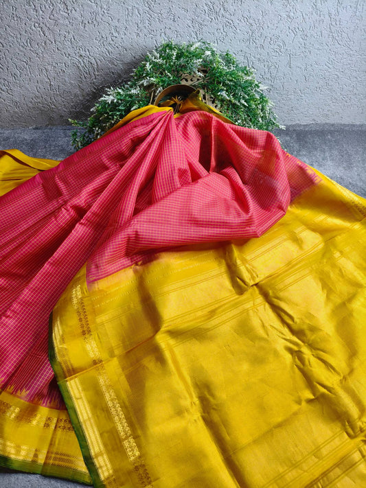 REDISH PINK SICO PURE HANDLOOM GADWAL SAREE