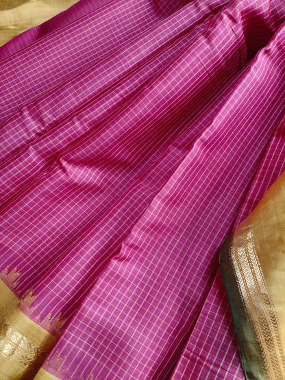 REDISH PINK SICO PURE HANDLOOM GADWAL SAREE