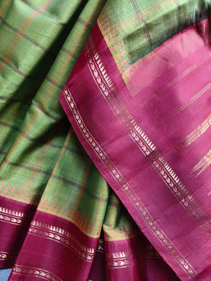 PARROT GREEN SICO PURE HANDLOOM GADWAL SAREE