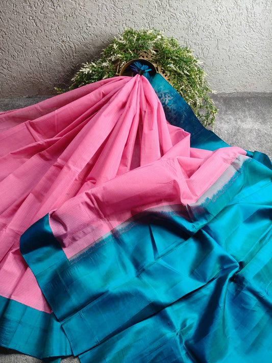 PINK COTTON PURE HANDLOOM GADWAL SAREE