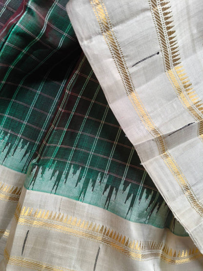 TWO TONE GREEN SICO PURE HANDLOOM GADWAL SAREE