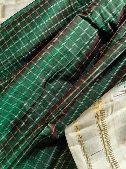 TWO TONE GREEN SICO PURE HANDLOOM GADWAL SAREE