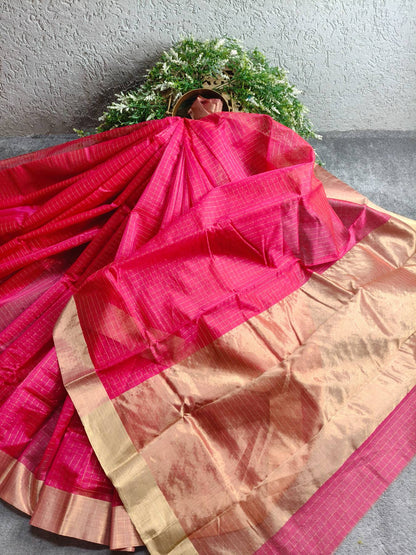 PINK COTTON PURE HANDLOOM CHANDERI SAREE