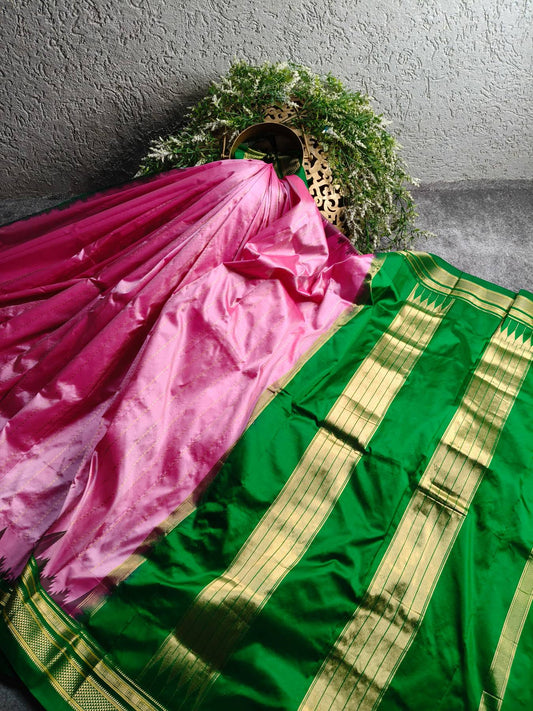 PINK SILK PURE HANDLOOM IRKAL SAREE