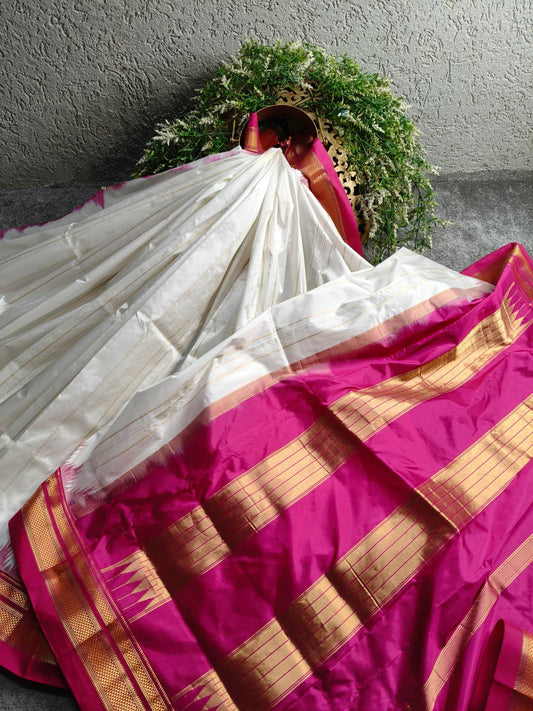 WHITE SILK PURE HANDLOOM IRKAL SAREE