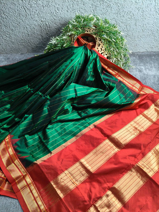 DARK GREEN PINK SILK PURE HANDLOOM IRKAL SAREE