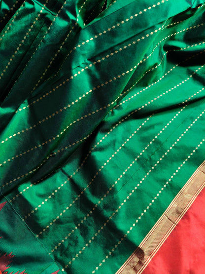 DARK GREEN PINK SILK PURE HANDLOOM IRKAL SAREE