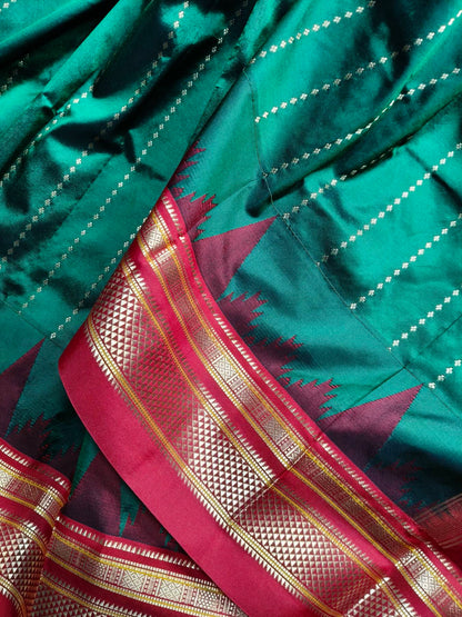 DARK GREEN PINK SILK PURE HANDLOOM IRKAL SAREE