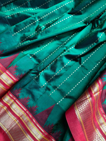 DARK GREEN PINK SILK PURE HANDLOOM IRKAL SAREE