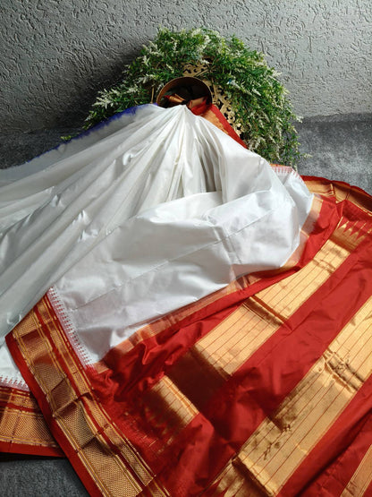 WHITE SILK PURE HANDLOOM IRKAL SAREE