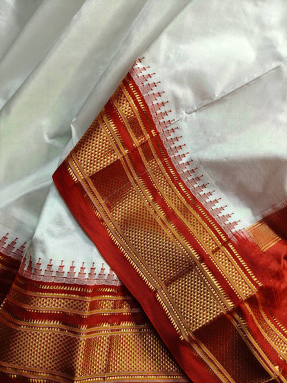 WHITE SILK PURE HANDLOOM IRKAL SAREE
