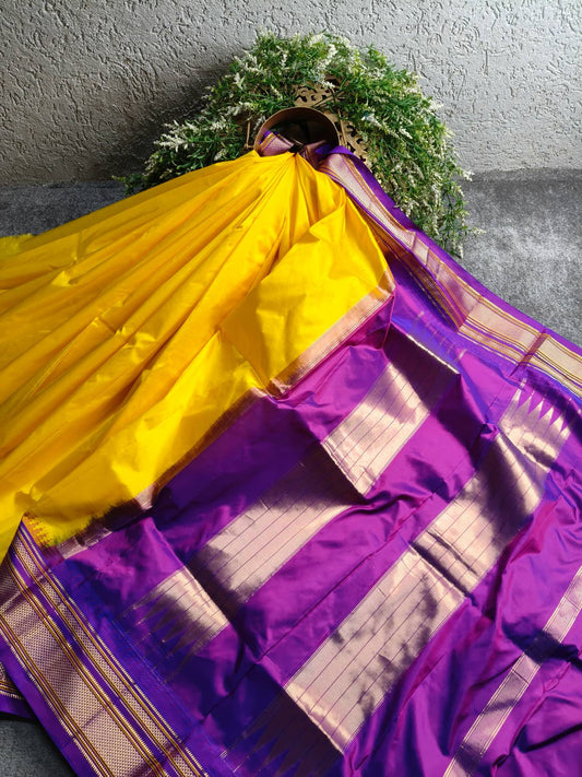 YELLOW SILK PURE HANDLOOM IRKAL SAREE