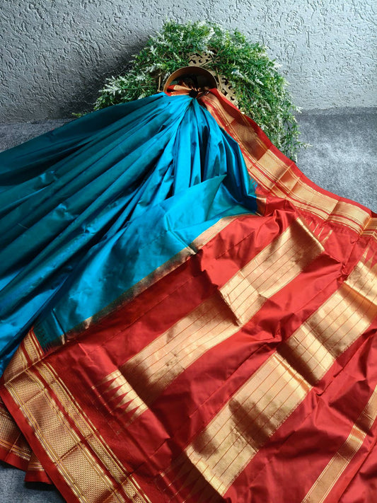 BLUE SILK PURE HANDLOOM IRKAL SAREE