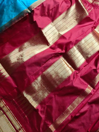 BLUE SILK PURE HANDLOOM IRKAL SAREE