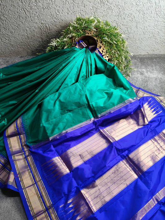 PEACOCK BLUE SILK PURE HANDLOOM IRKAL SAREE
