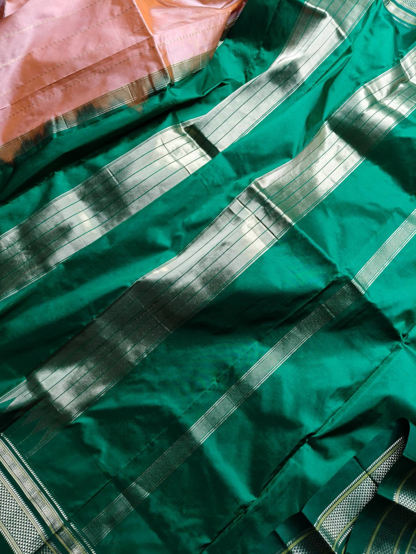 PEACH SILK PURE HANDLOOM IRKAL SAREE