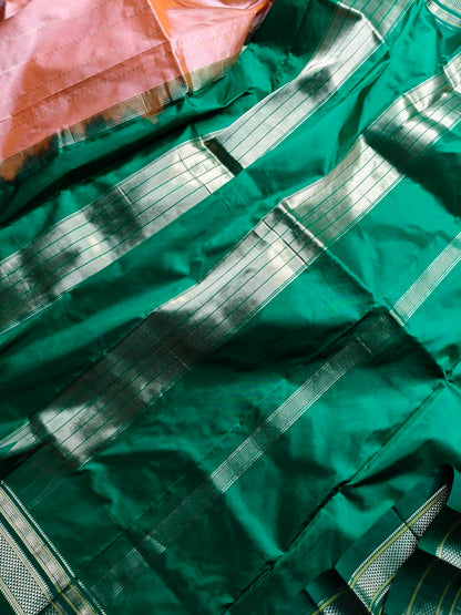 PEACH SILK PURE HANDLOOM IRKAL SAREE