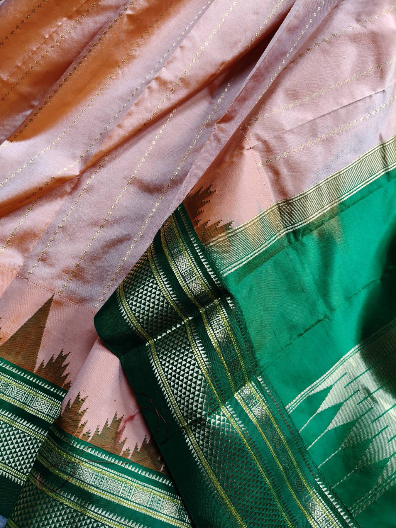 PEACH SILK PURE HANDLOOM IRKAL SAREE