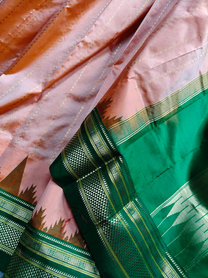 PEACH SILK PURE HANDLOOM IRKAL SAREE
