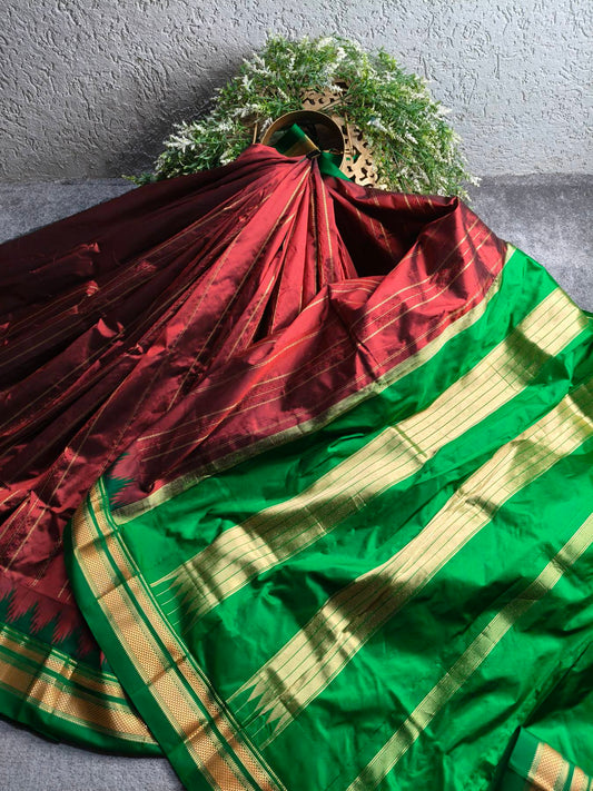 DARK MAROON SILK PURE HANDLOOM IRKAL SAREE