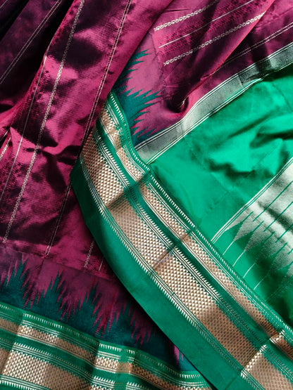 DARK MAROON SILK PURE HANDLOOM IRKAL SAREE