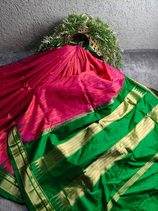 TWO TONE PINK SILK PURE HANDLOOM IRKAL SAREE