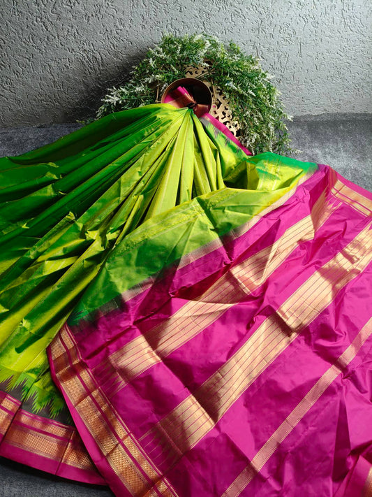 PARROT GREEN SILK PURE HANDLOOM IRKAL SAREE