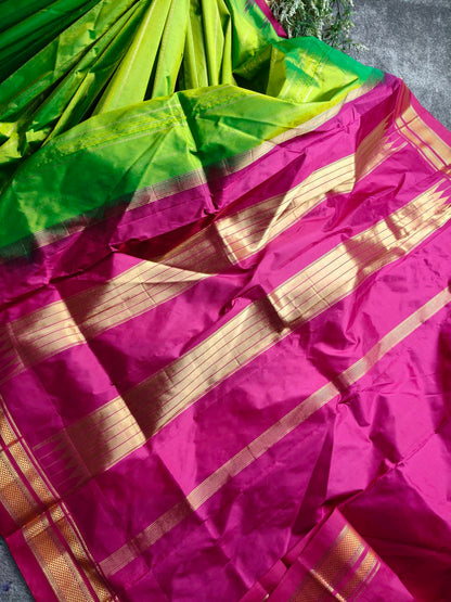 PARROT GREEN SILK PURE HANDLOOM IRKAL SAREE