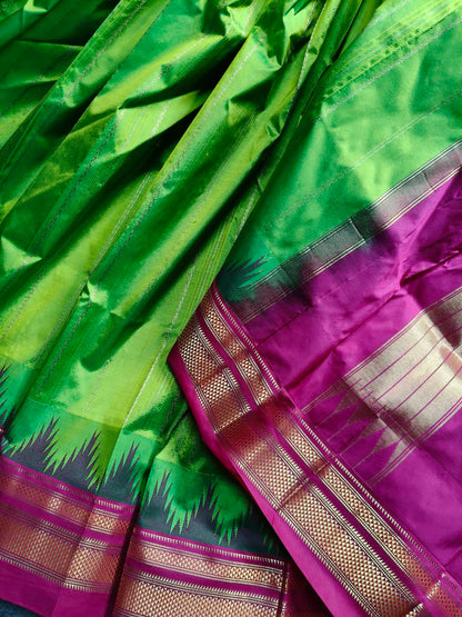 PARROT GREEN SILK PURE HANDLOOM IRKAL SAREE