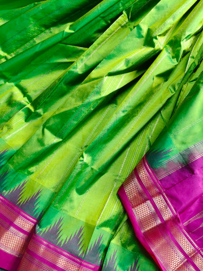 PARROT GREEN SILK PURE HANDLOOM IRKAL SAREE