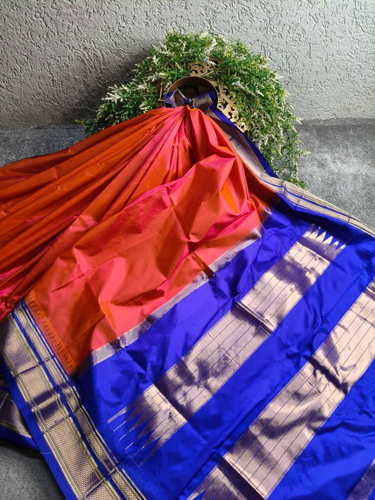 CORAL PINK SILK PURE HANDLOOM IRKAL SAREE