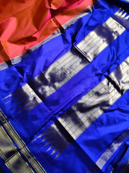 CORAL PINK SILK PURE HANDLOOM IRKAL SAREE