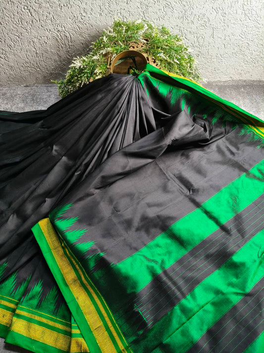 BLACK  SILK PURE HANDLOOM IRKAL SAREE