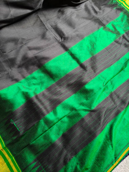 BLACK  SILK PURE HANDLOOM IRKAL SAREE