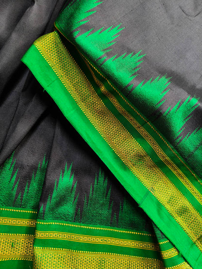 BLACK  SILK PURE HANDLOOM IRKAL SAREE
