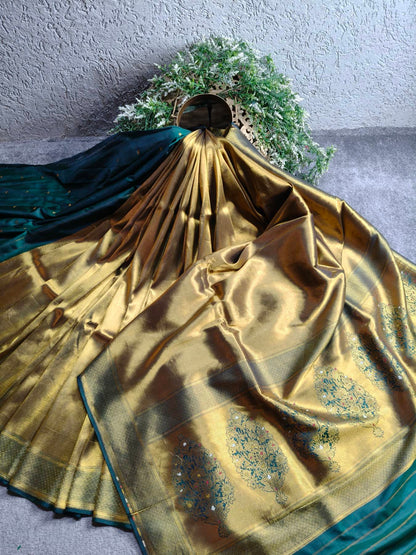 GOLD KATAN TISSUE PURE HANDLOOM BANARASI SAREE