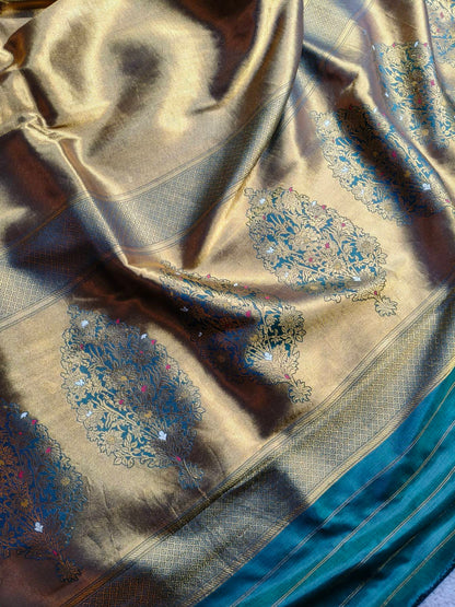 GOLD KATAN TISSUE PURE HANDLOOM BANARASI SAREE
