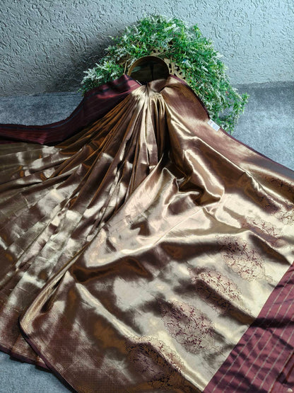 COPPER GOLD KATAN TISSUE PURE HANDLOOM BANARASI SAREE