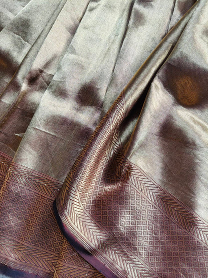 COPPER GOLD KATAN TISSUE PURE HANDLOOM BANARASI SAREE